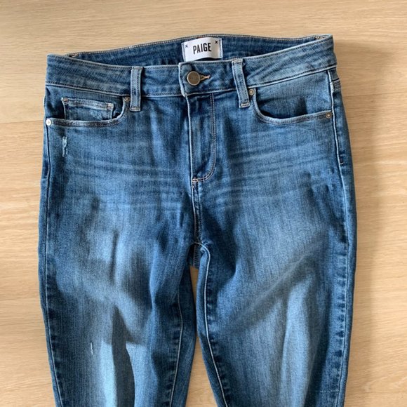 PAIGE Verdugo Crop Ankle Skinny Jeans Spence Destructed – Blue, Size 28 - Picture 4 of 15